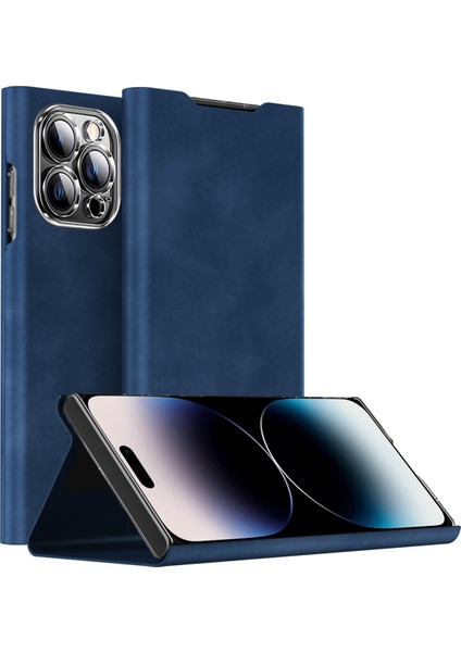 Kart Sahibi Apple iPhone 13 Pro Pu Deri+Pc Nappa Doku Telefon Kılıfı Mavisi (Yurt Dışından)