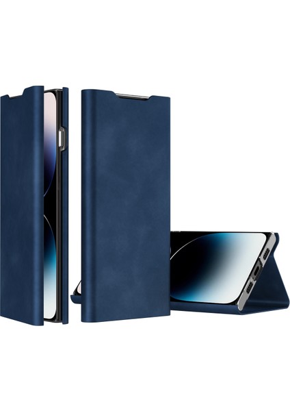 Kart Sahibi Apple iPhone 13 Pro Pu Deri+Pc Nappa Doku Telefon Kılıfı Mavisi (Yurt Dışından)