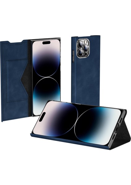 Kart Sahibi Apple iPhone 13 Pro Pu Deri+Pc Nappa Doku Telefon Kılıfı Mavisi (Yurt Dışından)