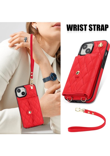026 Apple iPhone 13 Mini Telefon Kartı Kılıfı Deri Kaplamalı Tpu Kickstand Kapak Kırmızı (Yurt Dışından)