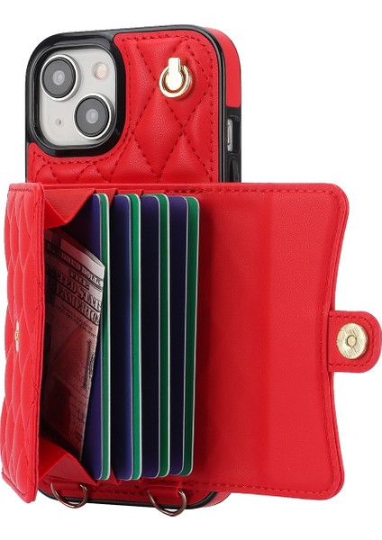 026 Apple iPhone 13 Mini Telefon Kartı Kılıfı Deri Kaplamalı Tpu Kickstand Kapak Kırmızı (Yurt Dışından)