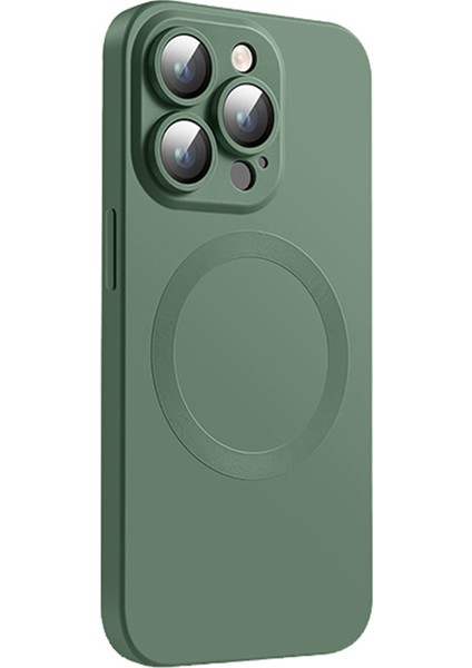 Apple iPhone 13 Pro Max Sıvı Silikon Telefon Kameralı Kamera Lens Koruyucusu Magsafe-Green ile Uyumlu Manyetik Kapak (Yurt Dışından)