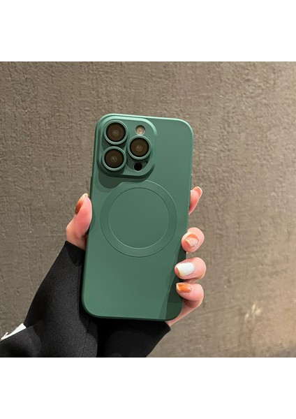 Apple iPhone 13 Pro Max Sıvı Silikon Telefon Kameralı Kamera Lens Koruyucusu Magsafe-Green ile Uyumlu Manyetik Kapak (Yurt Dışından)