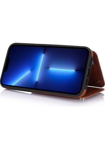 Apple iPhone 13 Pro Max Için 6.7 Inç Kasa Fermuarlı Cep Deri+Tpu Kickstand Telefon Koruyucusu Kapak Kahverengi (Yurt Dışından)