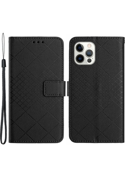Apple iPhone 12 Için 6.1 Inç/12 Pro 6.1 Inç Pu Pu Deri Litchi Doku Standı Telefon Kapak Black (Yurt Dışından)