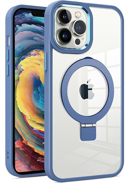 Apple iPhone 15 Pro Pc+Tpu Anti-Çizik Telefon Kasası Manyetik Yüzük Kickstand Sırt Kapak-Blue (Yurt Dışından)
