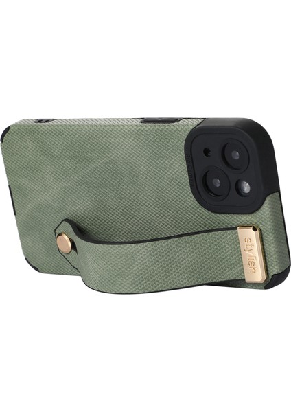 Apple iPhone 13 Case Bilekliği Için Morandi Stil Tpu+Pu Deri Anti-Drop Telefon Kapak Yeşilleri (Yurt Dışından) modelleri