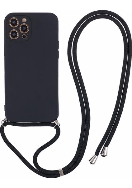 Apple iPhone 12 Pro Max Case Fiber Astar Long Lanyard-Black ile Ka Tpu Telefon Kapağı (Yurt Dışından)
