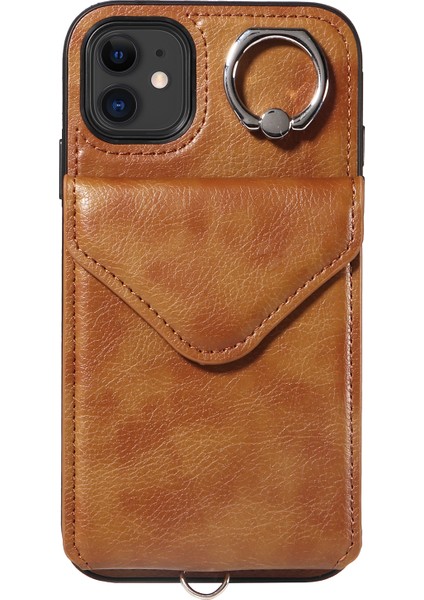 Apple iPhone 11 Crossbody Phone Case Pu Deri+Tpu Yüzük Kickstand Cover-Brown (Yurt Dışından) fiyatları