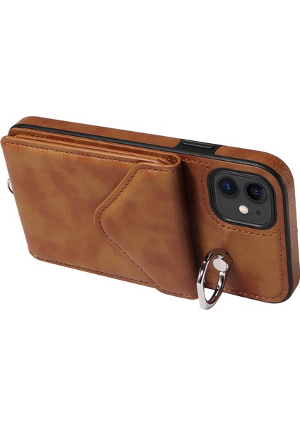 Apple iPhone 11 Crossbody Phone Case Pu Deri+Tpu Yüzük Kickstand Cover-Brown (Yurt Dışından) modelleri