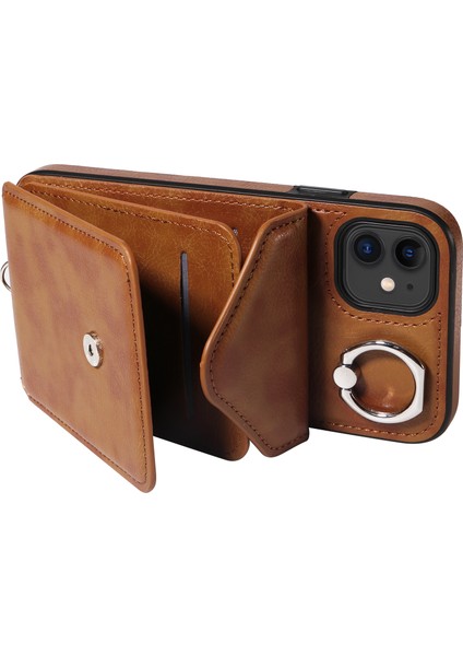 Apple iPhone 11 Crossbody Phone Case Pu Deri+Tpu Yüzük Kickstand Cover-Brown (Yurt Dışından) fırsatları