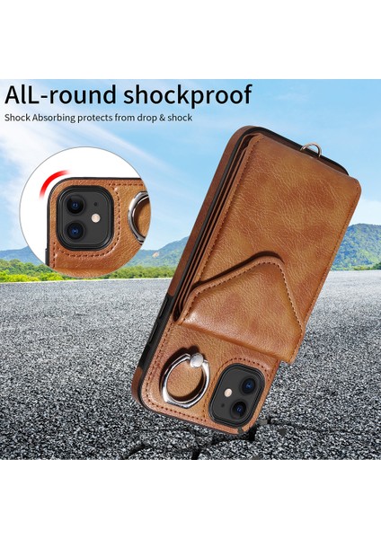 Apple iPhone 11 Crossbody Phone Case Pu Deri+Tpu Yüzük Kickstand Cover-Brown (Yurt Dışından) indirimleri
