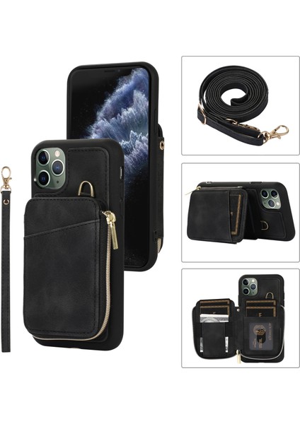 Apple iPhone 11 Pro Max Cep Telefon Kılıfı Pu Deri+Tpu Kickstand Cover-Black (Yurt Dışından)