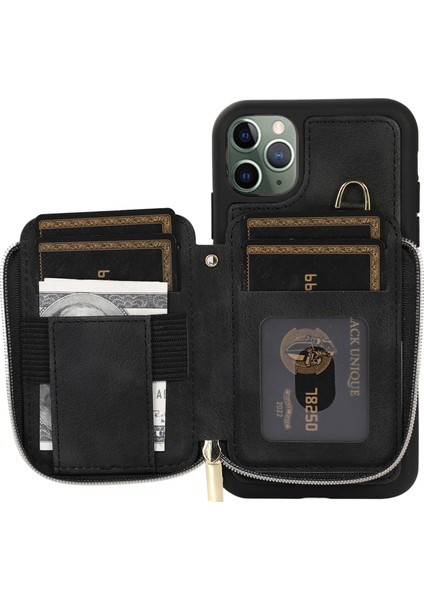 Apple iPhone 11 Pro Max Cep Telefon Kılıfı Pu Deri+Tpu Kickstand Cover-Black (Yurt Dışından)