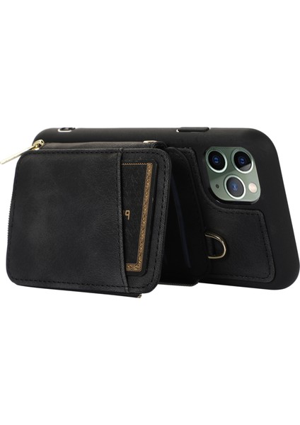 Apple iPhone 11 Pro Max Cep Telefon Kılıfı Pu Deri+Tpu Kickstand Cover-Black (Yurt Dışından)