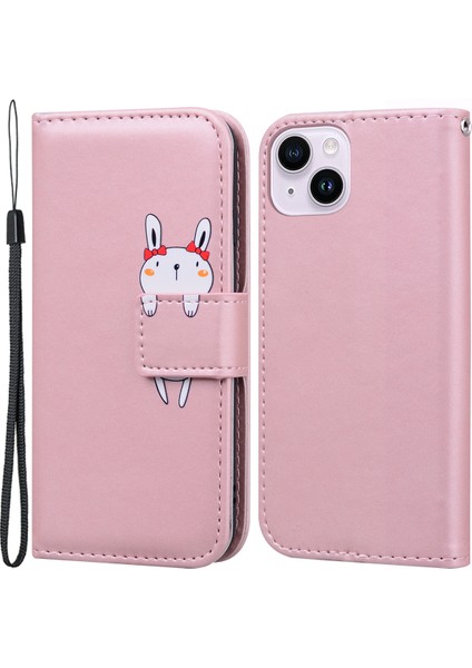 Apple iPhone 14 Plus Cep Telefonu Kılıf Anti Drop Pu Deri Cüzdan Stand Kapak Pembe (Yurt Dışından)