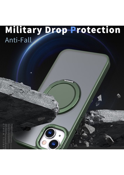 Apple iPhone 14 Plus Manyetik Telefon Kılıfı Gizli Dişli Rotary Halkası Kickstand-Green (Yurt Dışından)