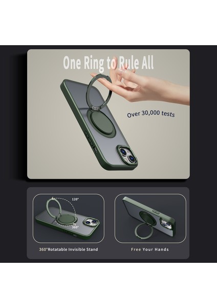 Apple iPhone 14 Plus Manyetik Telefon Kılıfı Gizli Dişli Rotary Halkası Kickstand-Green (Yurt Dışından)