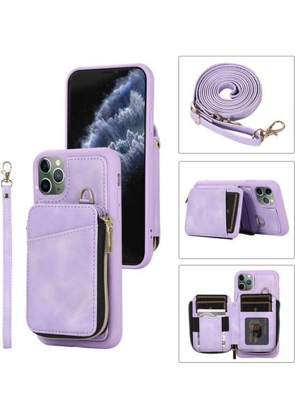Apple iPhone 11 Pro Max Cep Telefon Kılıfı Pu Deri+Tpu Kickstand Cover-Spurple (Yurt Dışından)