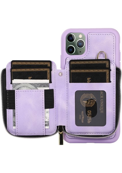 Apple iPhone 11 Pro Max Cep Telefon Kılıfı Pu Deri+Tpu Kickstand Cover-Spurple (Yurt Dışından)