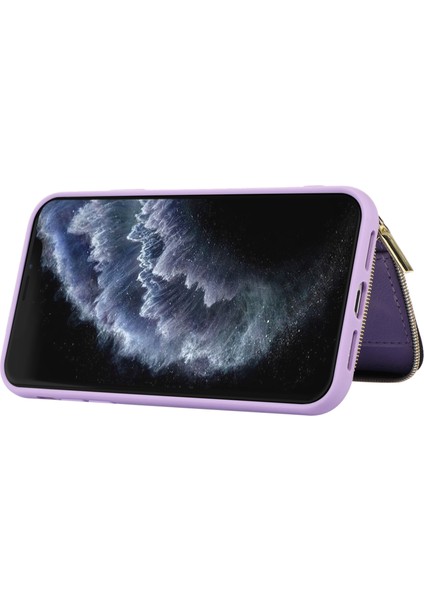 Apple iPhone 11 Pro Max Cep Telefon Kılıfı Pu Deri+Tpu Kickstand Cover-Spurple (Yurt Dışından)