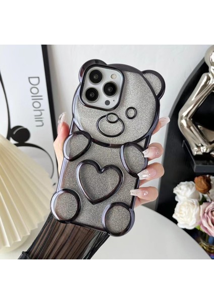 Apple iPhone 13 Pro Bear Telefon Kasası Yumuşak Tpu Net Glitter Cover-Black Için (Yurt Dışından)