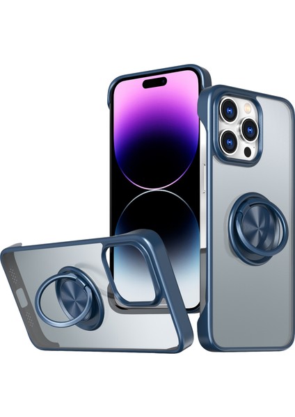 Apple iPhone 14 Pro Max Case Borderless Tasarım Yüzüğü Kickstand Telefon Kapak Navy Blue (Yurt Dışından)