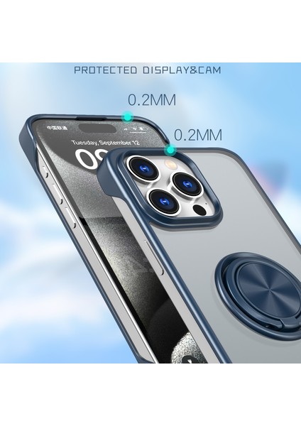 Apple iPhone 14 Pro Max Case Borderless Tasarım Yüzüğü Kickstand Telefon Kapak Navy Blue (Yurt Dışından)
