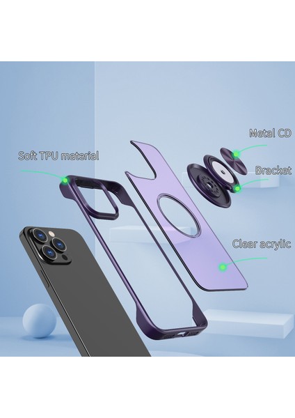 Apple iPhone 14 Pro Max Case Borderless Tasarım Yüzüğü Kickstand Telefon Kapak-Mor (Yurt Dışından)