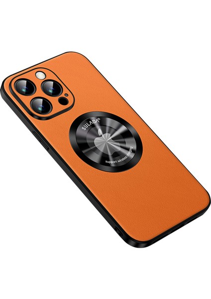 Apple iPhone 13 Pro 6.1 Inç Anti-Drop Telefon Kapağı Magsafe Cowhide Doku ile Uyumlu Pu Deri Kaplamalı Tpu Case-Orange (Yurt Dışından)