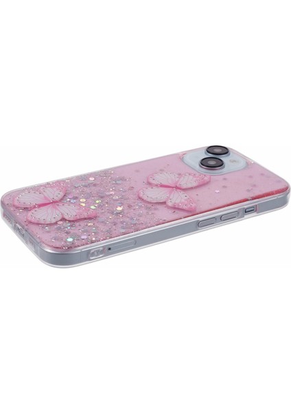 Apple iPhone 14 Case Için Sparkle Epoksi Kelebek Dekor Tpu+Pvc Telefon Geri Kabuk Pink (Yurt Dışından)