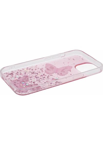 Apple iPhone 14 Case Için Sparkle Epoksi Kelebek Dekor Tpu+Pvc Telefon Geri Kabuk Pink (Yurt Dışından)