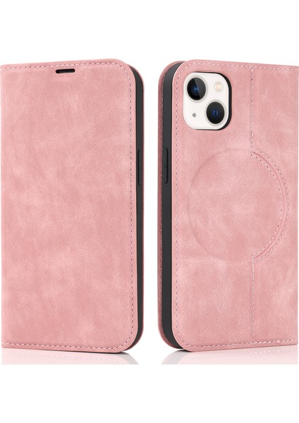 Apple iPhone 14 Plus Için Kasa Manyetik Pu Deri Rfıd Engelleyen Cep Telefonu Kapak-Pembe (Yurt Dışından)