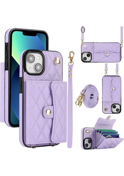 026 Apple iPhone 13 Mini Telefon Kartı Kılıfı Deri Kaplamalı Tpu Kickstand Kapak-Mor (Yurt Dışından)