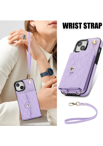 026 Apple iPhone 13 Mini Telefon Kartı Kılıfı Deri Kaplamalı Tpu Kickstand Kapak-Mor (Yurt Dışından)