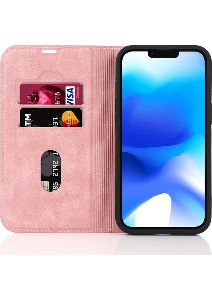 Apple iPhone 14 Plus Için Kasa Manyetik Pu Deri Rfıd Engelleyen Cep Telefonu Kapak-Pembe (Yurt Dışından)
