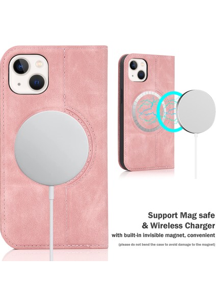 Apple iPhone 14 Plus Için Kasa Manyetik Pu Deri Rfıd Engelleyen Cep Telefonu Kapak-Pembe (Yurt Dışından)