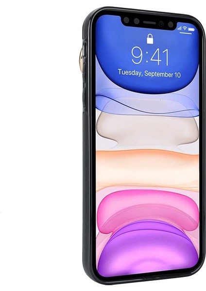 Apple iPhone 11 Kasa Için Pleated Wristband Kickstand Pu Deri Kaplamalı Tpu Cover-Black (Yurt Dışından)
