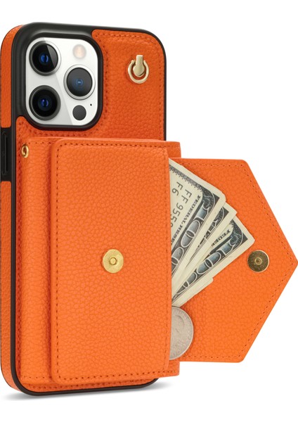 Apple iPhone 14 Pro Case Pu Deri+Tpu Kickstand Shell Omuz Kayışı-Yörüngeli (Yurt Dışından)