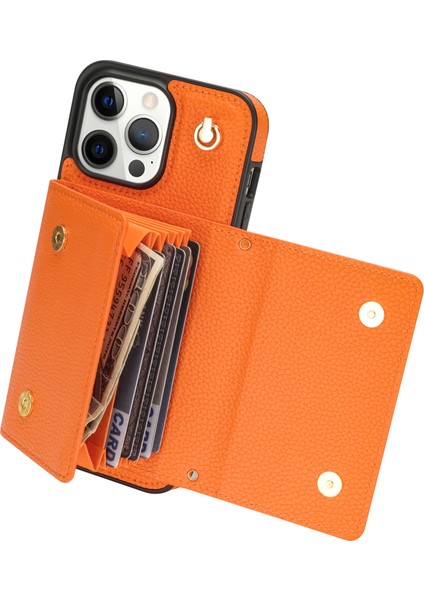 Apple iPhone 14 Pro Case Pu Deri+Tpu Kickstand Shell Omuz Kayışı-Yörüngeli (Yurt Dışından)