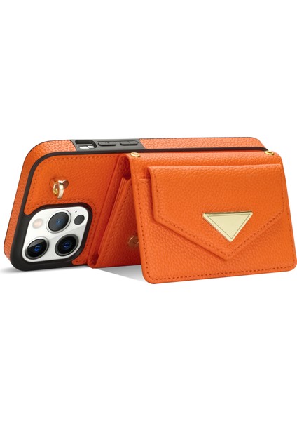 Apple iPhone 14 Pro Case Pu Deri+Tpu Kickstand Shell Omuz Kayışı-Yörüngeli (Yurt Dışından)