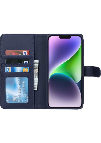 Magsafe Pu Deri Flip Cover-Dark Mavi ile Uyumlu Apple iPhone 14 Plus Kılıfı Için Çıkarılabilir Telefon Kılıfı (Yurt Dışından)