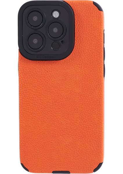 Apple iPhone 14 Pro Case Şık Pu Derisi+Tpu Çizgiye Döküm Anti Cep Telefonu Kapak-Orange (Yurt Dışından)
