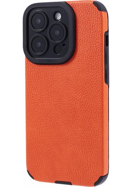 Apple iPhone 14 Pro Case Şık Pu Derisi+Tpu Çizgiye Döküm Anti Cep Telefonu Kapak-Orange (Yurt Dışından)