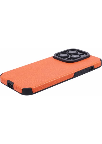 Apple iPhone 14 Pro Case Şık Pu Derisi+Tpu Çizgiye Döküm Anti Cep Telefonu Kapak-Orange (Yurt Dışından)