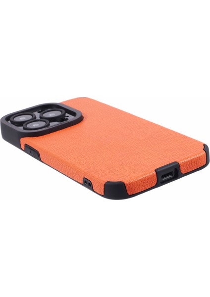 Apple iPhone 14 Pro Case Şık Pu Derisi+Tpu Çizgiye Döküm Anti Cep Telefonu Kapak-Orange (Yurt Dışından)