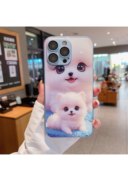 Apple iPhone 14 Pro Max Maksimum Case Sevimli Köpek Deseni Temperli Cam+Tpu Anti-Drop Telefon Kapak Mavisi (Yurt Dışından)