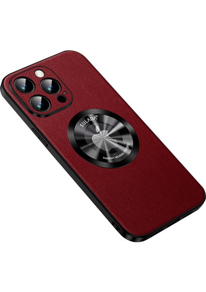 Apple iPhone 13 Pro Max 6 6.7 Inç Cowhide Doku Pu Deri Kaplamalı Tpu Kılıfı Magsafe-Red ile Uyumlu (Yurt Dışından)