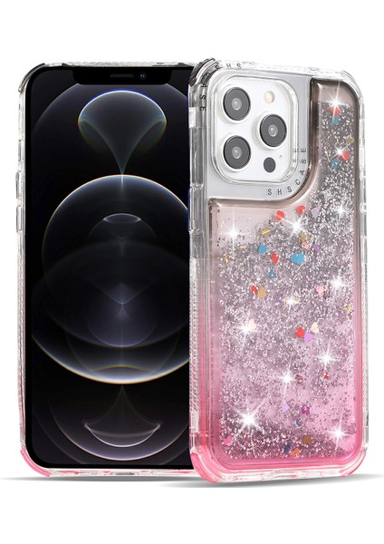 Apple iPhone 12 6.1 Inç/12 Pro 6.1 Inç Kasa Anti Kayma Tpu+Pc Gradyan Quicksand Koruyucu Arka Kabuk Black+Pembe (Yurt Dışından)