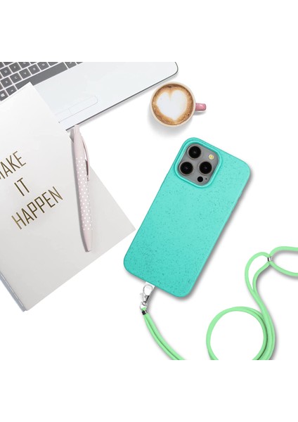 Apple iPhone 11 Pro Case Buğday Samanı+Tpu Manyetik Telefon Kapağı Ayarlanabilir Strap Sky Mavi (Yurt Dışından)